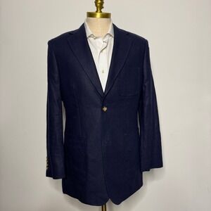 Allen Solly Navy Blue‎ Linen Two Button Blazer Sport Coat Mens Medium